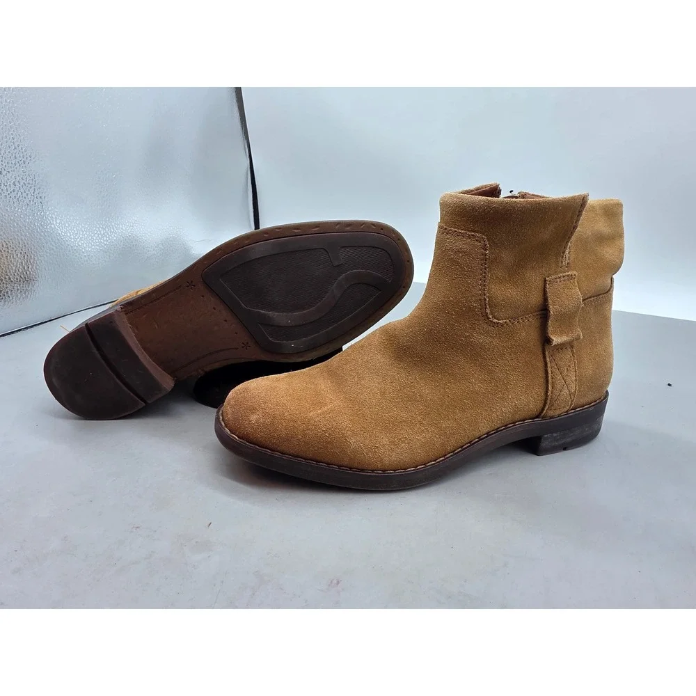 Franco Sarto Malina Tan Suede Ankle Boots‎ Womens 7.5 M Side Zip Round Toe
